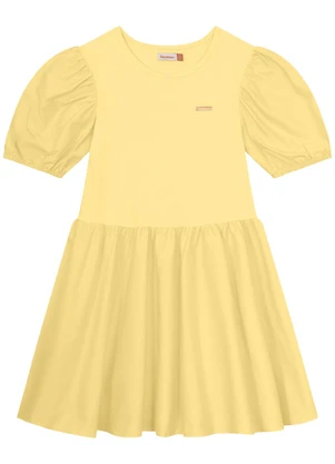 Carinhoso - Vestido Amarelo Evasê em Cotton Menina - CARINHOSO