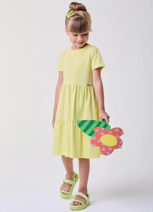 Bimbi - Vestido Amarelo Manteiga com Marias Amarelo - BIMBI