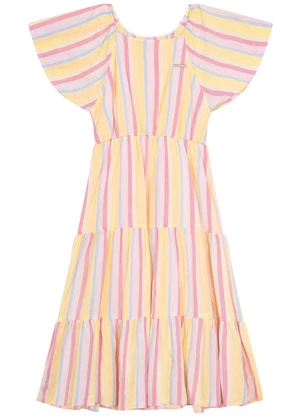 Carinhoso - Vestido Amarelo Midi Listrado em Lurex Menina - CARINHOSO