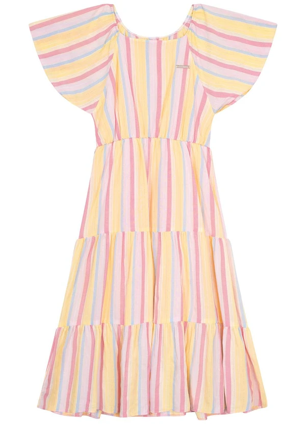 Carinhoso - Vestido Amarelo Midi Listrado em Lurex Menina 2