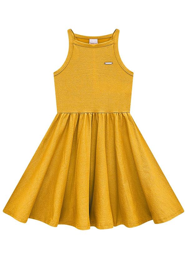 Carinhoso - Vestido Amarelo Mostarda Godê com Glitter