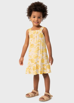 Carinhoso - Vestido Amarelo Sustentável Evasê Conchas - CARINHOSO
