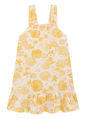 Carinhoso - Vestido Amarelo Sustentável Evasê Conchas - CARINHOSO