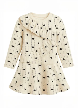 Carinhoso - Vestido Amplo Corações em Moletom Off White - CARINHOSO