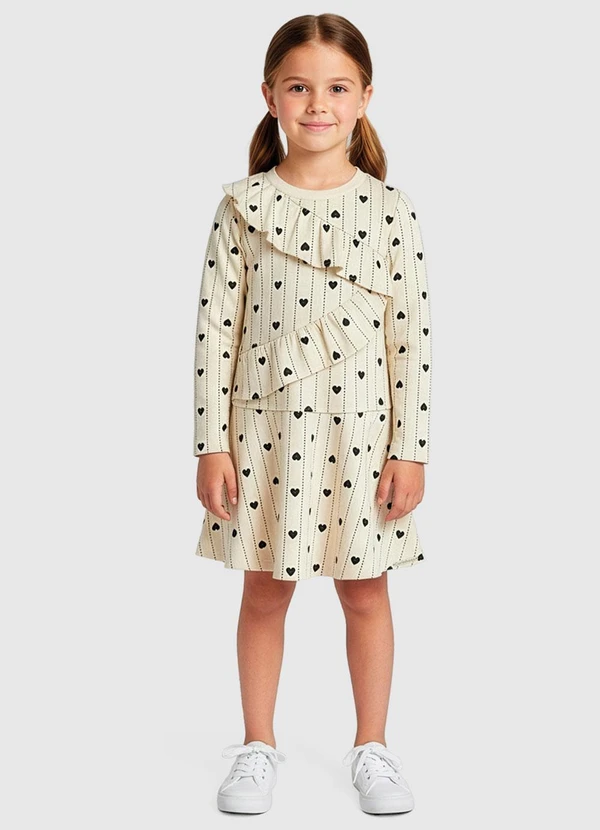 Carinhoso - Vestido Amplo Corações em Moletom Off White
