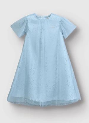 Carinhoso - Vestido Amplo em Tule com Foil Azul Pastel - CARINHOSO