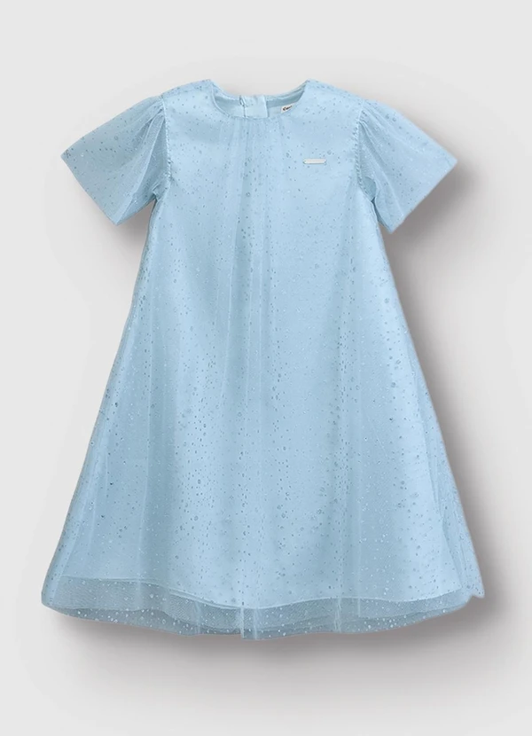 Carinhoso - Vestido Amplo em Tule com Foil Azul Pastel