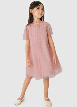 Carinhoso - Vestido Amplo em Tule com Foil Rosê - CARINHOSO