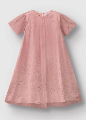 Carinhoso - Vestido Amplo em Tule com Foil Rosê - CARINHOSO