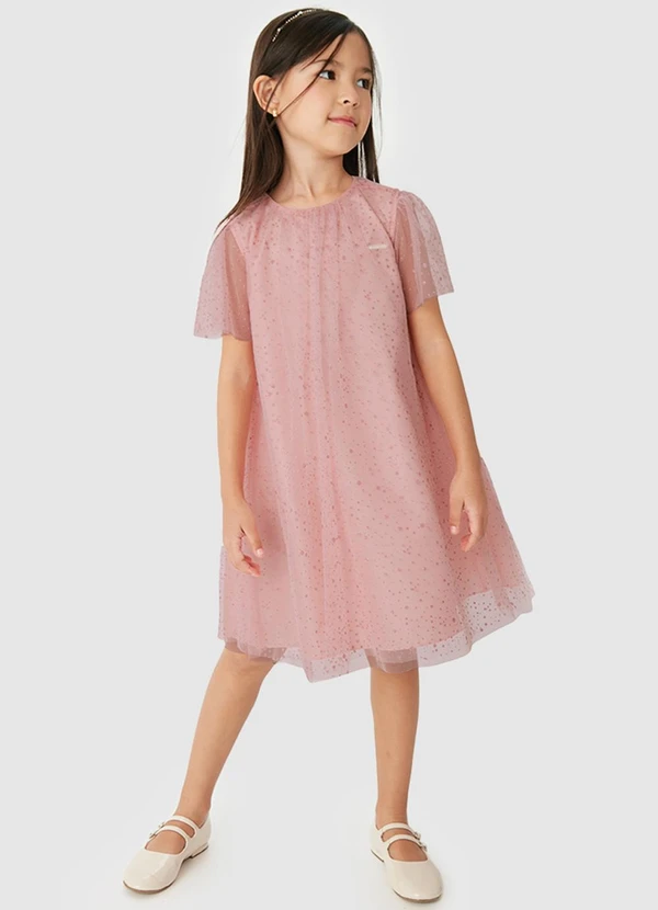 Carinhoso - Vestido Amplo em Tule com Foil Rosê 1