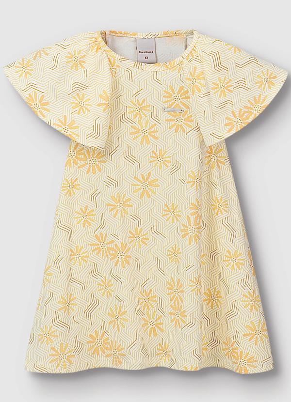 Carinhoso - Vestido Amplo Floral Metalizado Amarelo Claro