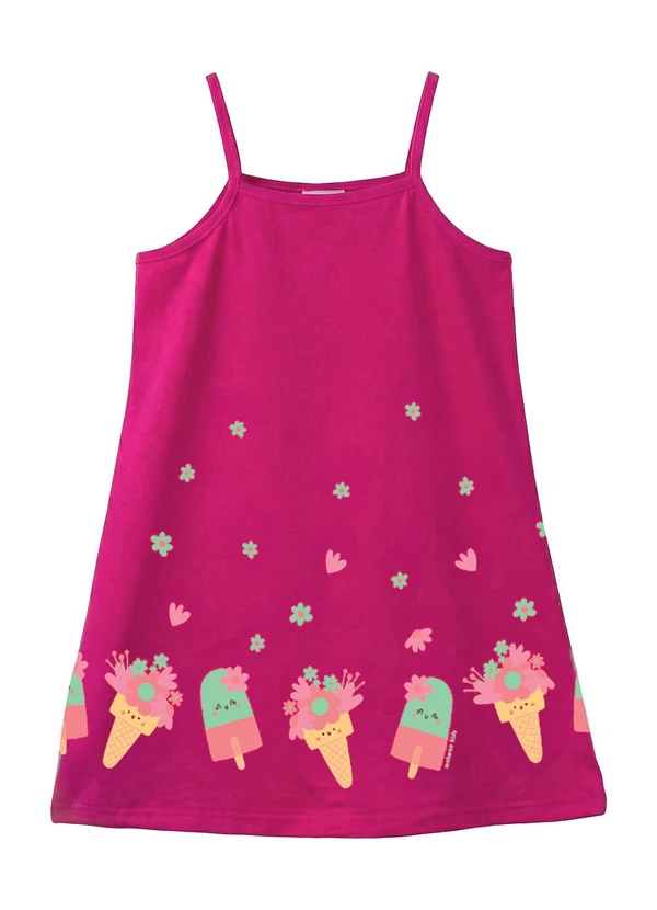 Malwee Kids - Vestido Amplo Jardim de Doces Rosa Fúcsia