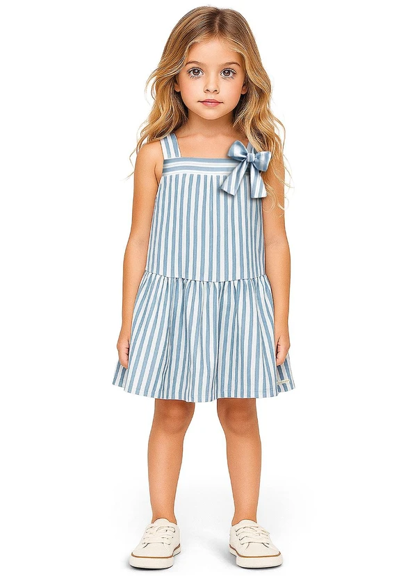 Carinhoso - Vestido Amplo Listrado com Lurex Azul 1