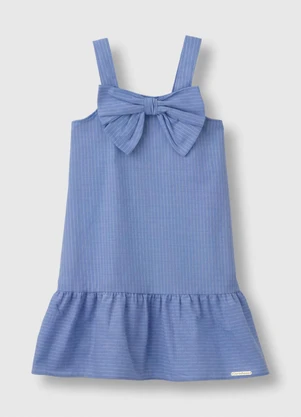 Carinhoso - Vestido Amplo Maquinetado com Laço Azul - CARINHOSO