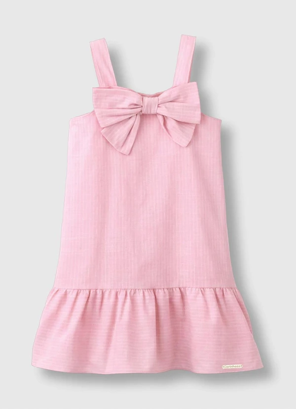 Carinhoso - Vestido Amplo Maquinetado com Laço Rosa