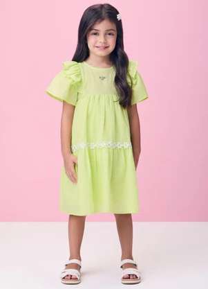 Momi - Vestido Anarrugado Verde de Florzinhas - MOMI