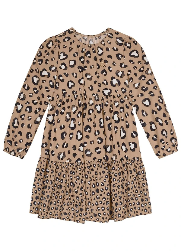 Carinhoso - Vestido Animal Print em Viscose Bege