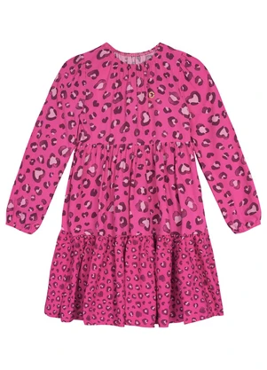 Carinhoso Vestido Animal Print em Viscose Rosa