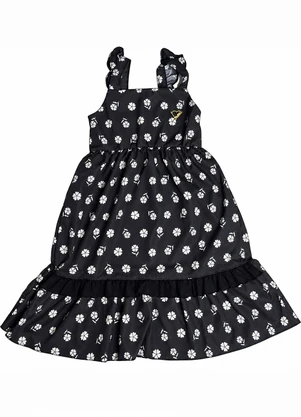 Milli e Nina - Vestido Aplique Renda Bordada Preto - MILLI E NINA