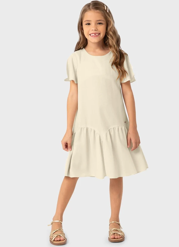 Carinhoso - Vestido Areia Curto em Lurex