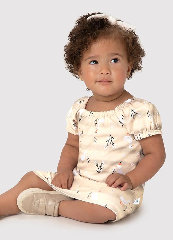 Malwee Kids - Vestido Areia Evasê Patos Menina