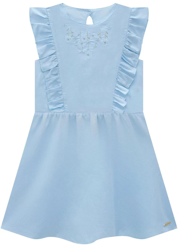 Carinhoso - Vestido Azul Claro Curto Godê Maquinetado 1