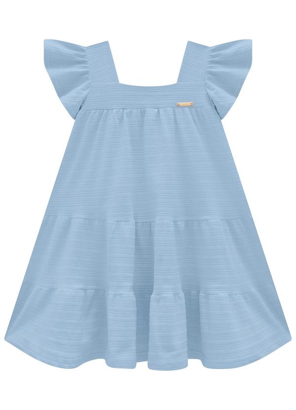 Carinhoso - Vestido Azul Claro Evasê Texturizado Menina
