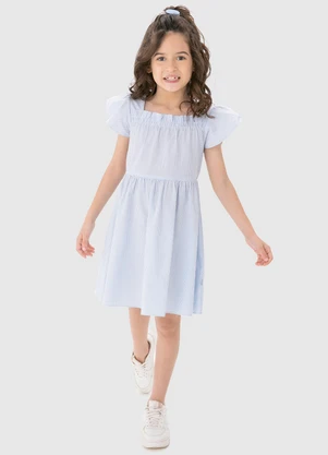 Malwee Kids - Vestido Azul Claro Listrado Godê em Anarruga - MALWEE KIDS