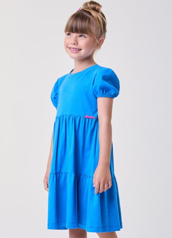 Bimbi - Vestido Azul com Manga Bufantes Azul