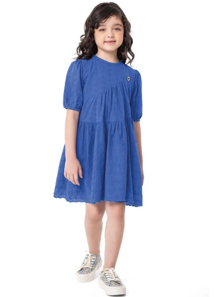 Carinhoso - Vestido Azul Escuro Evasê em Laíse Menina - CARINHOSO