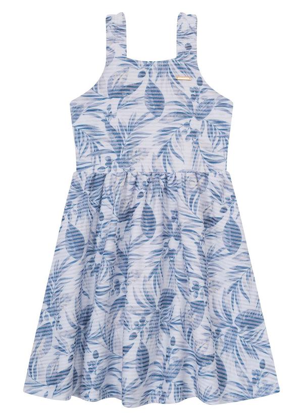 Carinhoso - Vestido Azul Evasê Folhagens em Moletinho 2