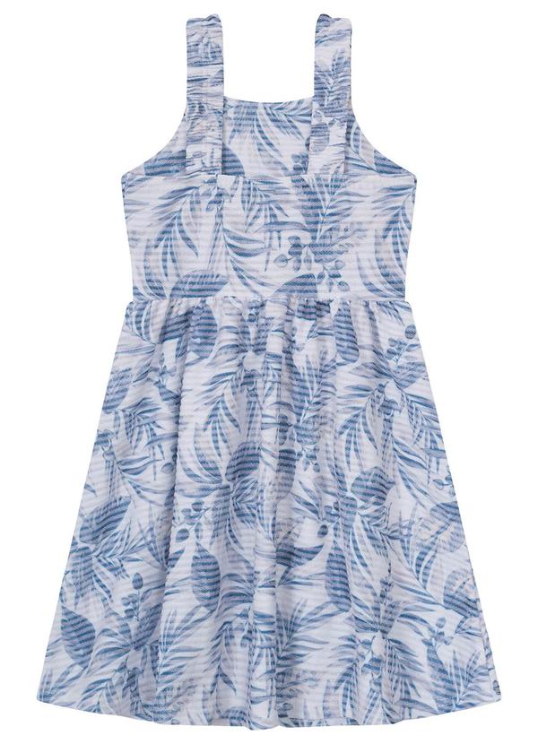 Carinhoso - Vestido Azul Evasê Folhagens em Moletinho 3