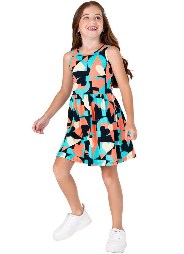 Malwee Kids - Vestido Azul Evasê Geométrico