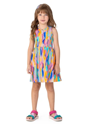 Malwee Kids - Vestido Azul Godê Abstrato - MALWEE KIDS
