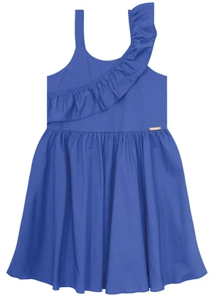 Carinhoso - Vestido Azul Godê em Algodão Stretch Menina - CARINHOSO