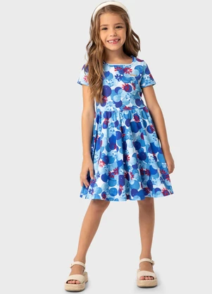 Carinhoso - Vestido Azul Godê Floral - CARINHOSO
