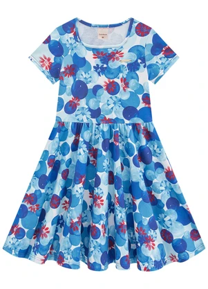 Carinhoso - Vestido Azul Godê Floral - CARINHOSO
