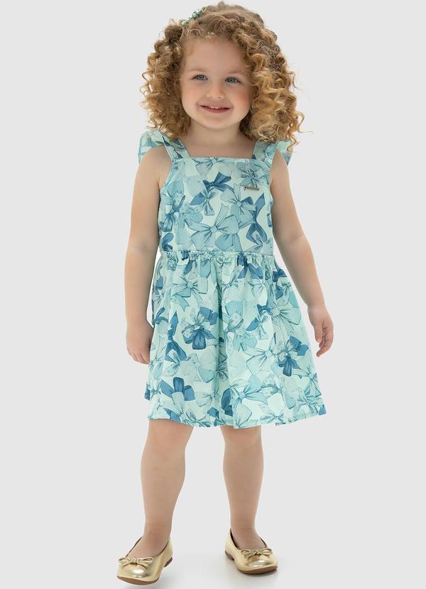 Carinhoso - Vestido Azul Godê Laços Maquinetado