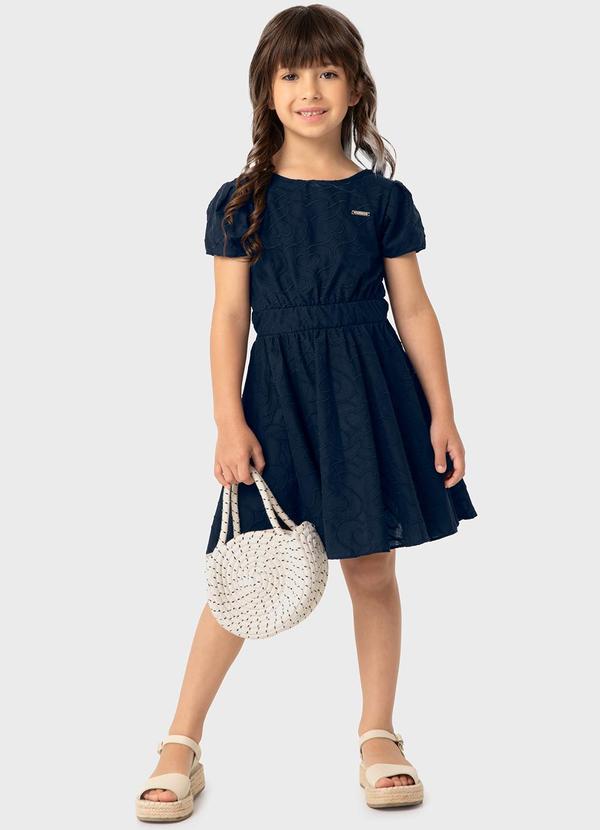 Carinhoso - Vestido Azul Marinho Godê Bordado