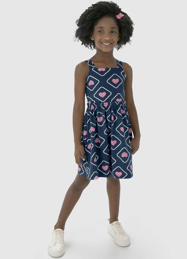 Malwee Kids - Vestido Azul Marinho Godê Corações 1