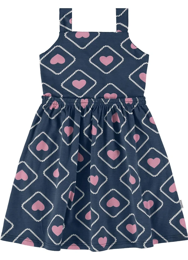Malwee Kids - Vestido Azul Marinho Godê Corações 2
