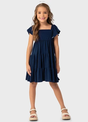Carinhoso - Vestido Azul Marinho Marias Texturizada - CARINHOSO