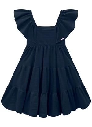 Carinhoso - Vestido Azul Marinho Marias Texturizada - CARINHOSO