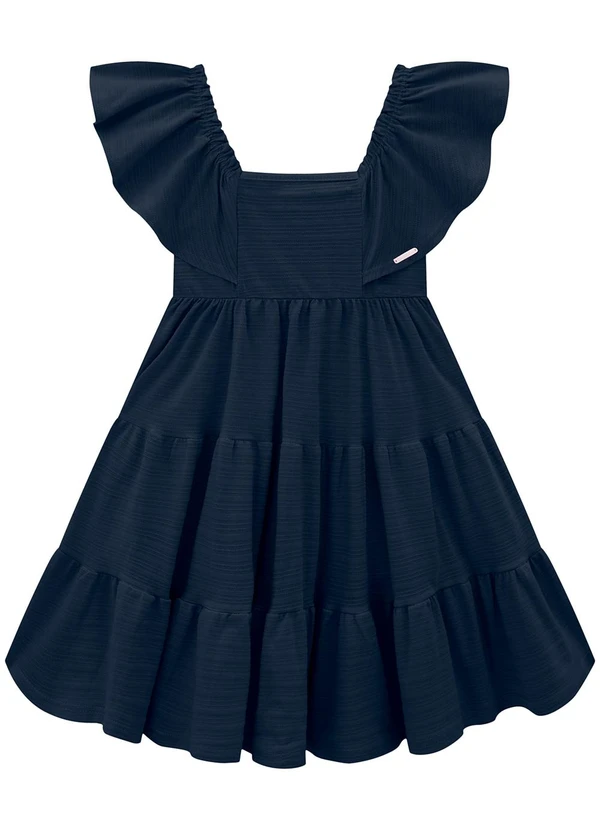 Carinhoso - Vestido Azul Marinho Marias Texturizada 2