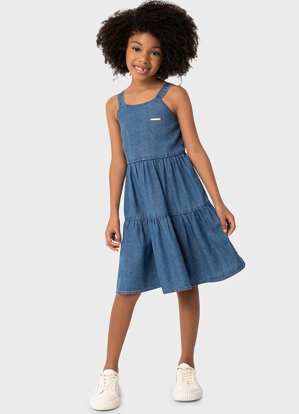 Carinhoso - Vestido Azul Mídi Jeans