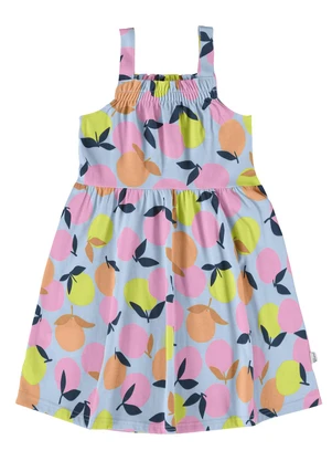 Malwee Kids - Vestido Azul Pastel Godê Laranjas - MALWEE KIDS
