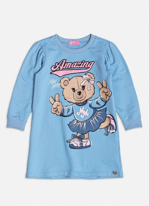 Momi - Vestido Azul Patch de Ursinha de Moletom Azul 1