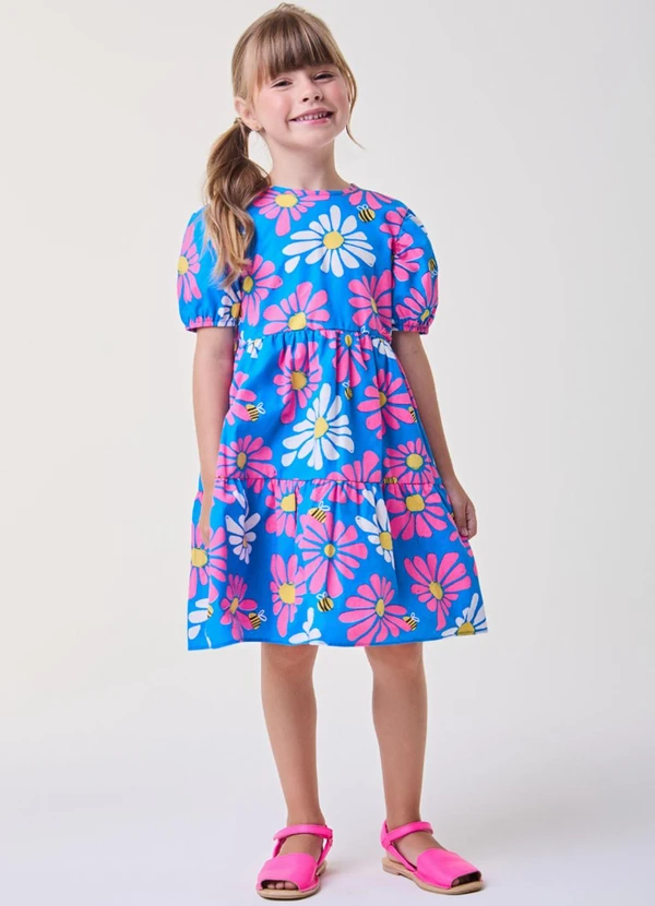Bimbi - Vestido Azul Royal Floral com Abelhas Azul 2