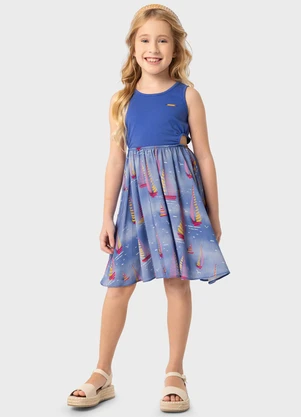 Carinhoso - Vestido Azul Veleiros com Vazado - CARINHOSO