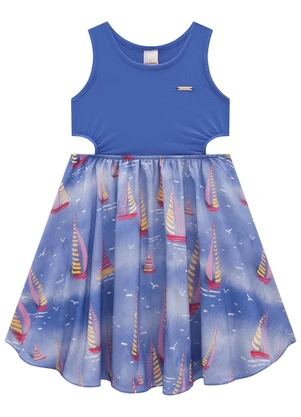 Carinhoso - Vestido Azul Veleiros com Vazado - CARINHOSO
